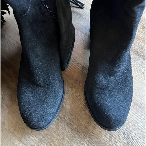 Reba Boots Womens Size 8.5 Black Suede Fringe Western Knee High Zip Cowboy - Picture 3 of 8